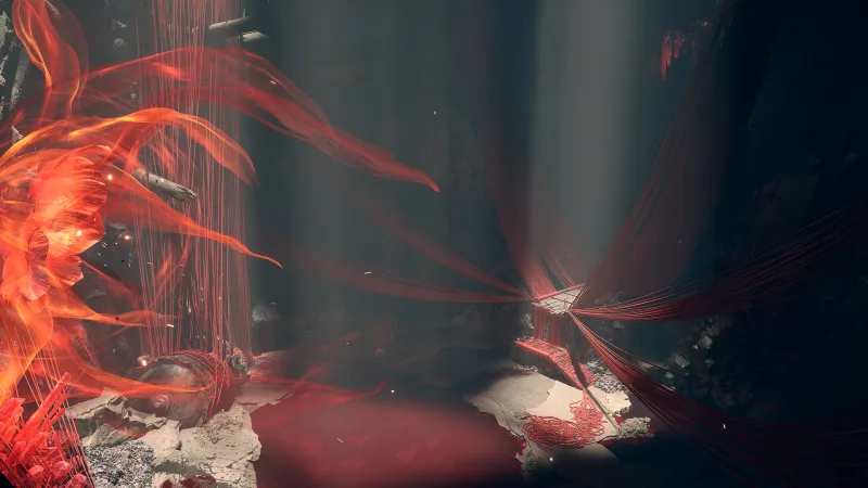 A mysterious chamber woven with crimson threads